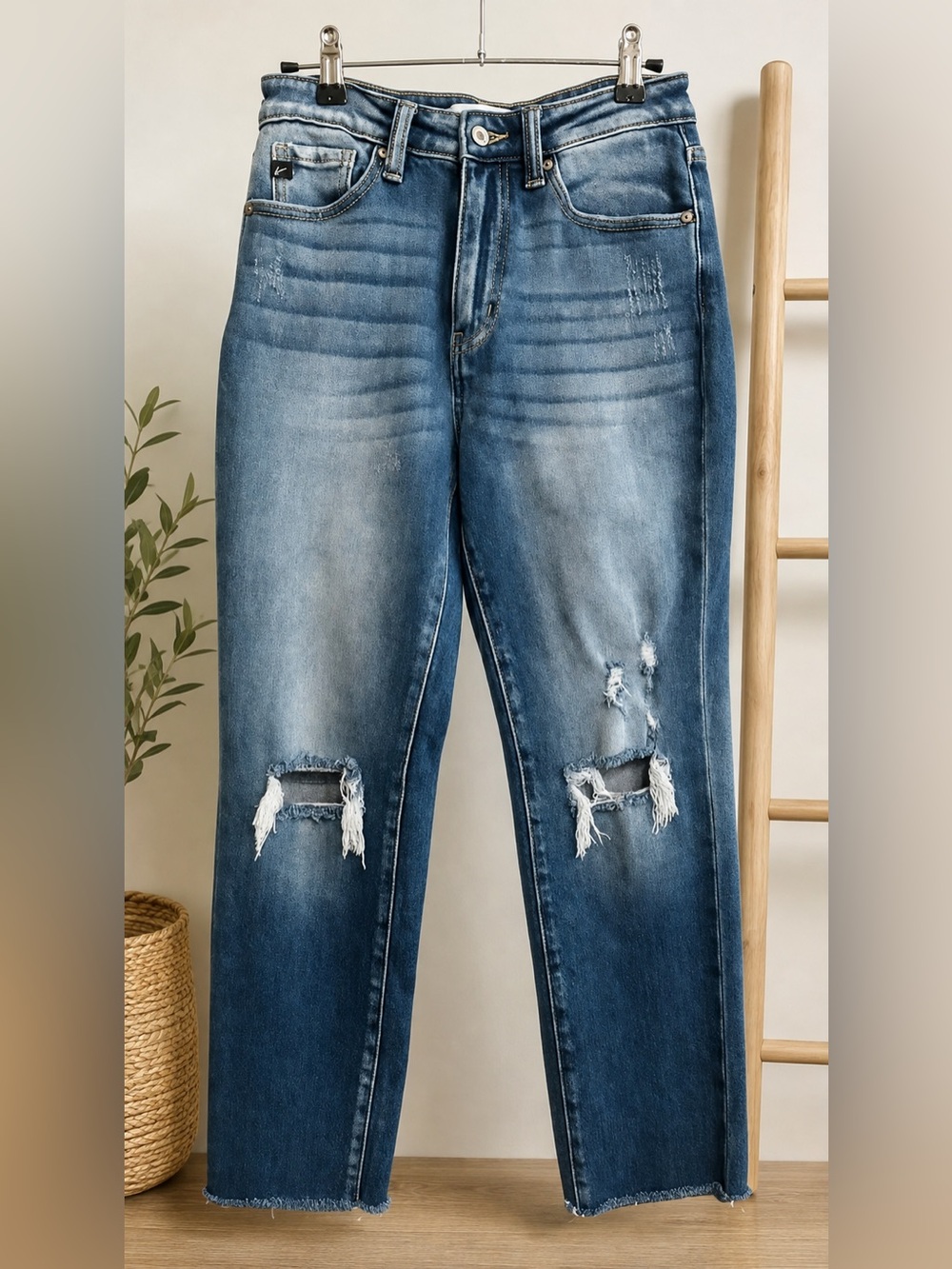KanCan Blue Distressed Straight Leg Jeans